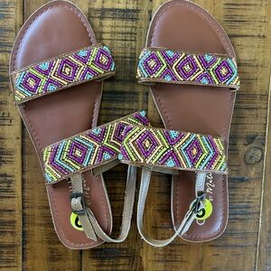 Women’s Beaded Brown Slide Sandals with Multicolor Embroidery